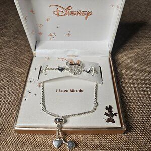 Disney "I Love Minnie" Mouse Heart Adjustable Fine Silver Plated Bracelet